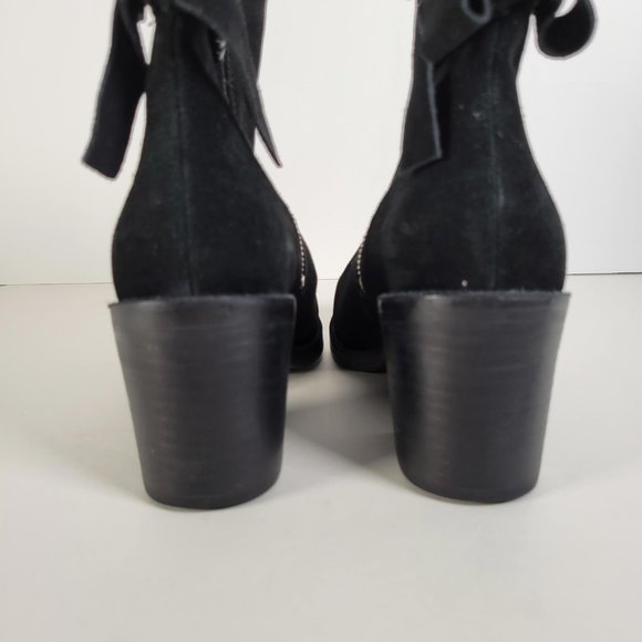 UGG FRAISE Black Suede Leather Whipstitch Back Bow Boot Women Size 7 - Picture 8 of 15